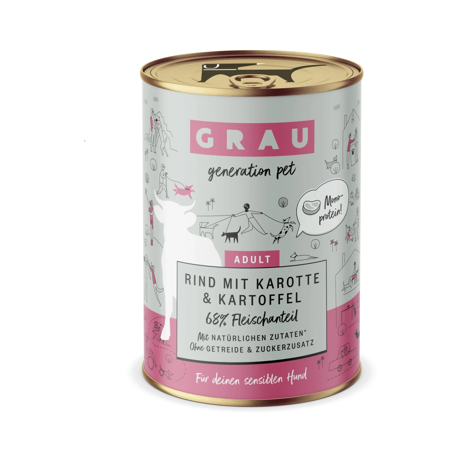 Grau Adult Graanvrij Hondenvoer - Rund Met Wortel En Aardappel - Blik - Afbeelding 2